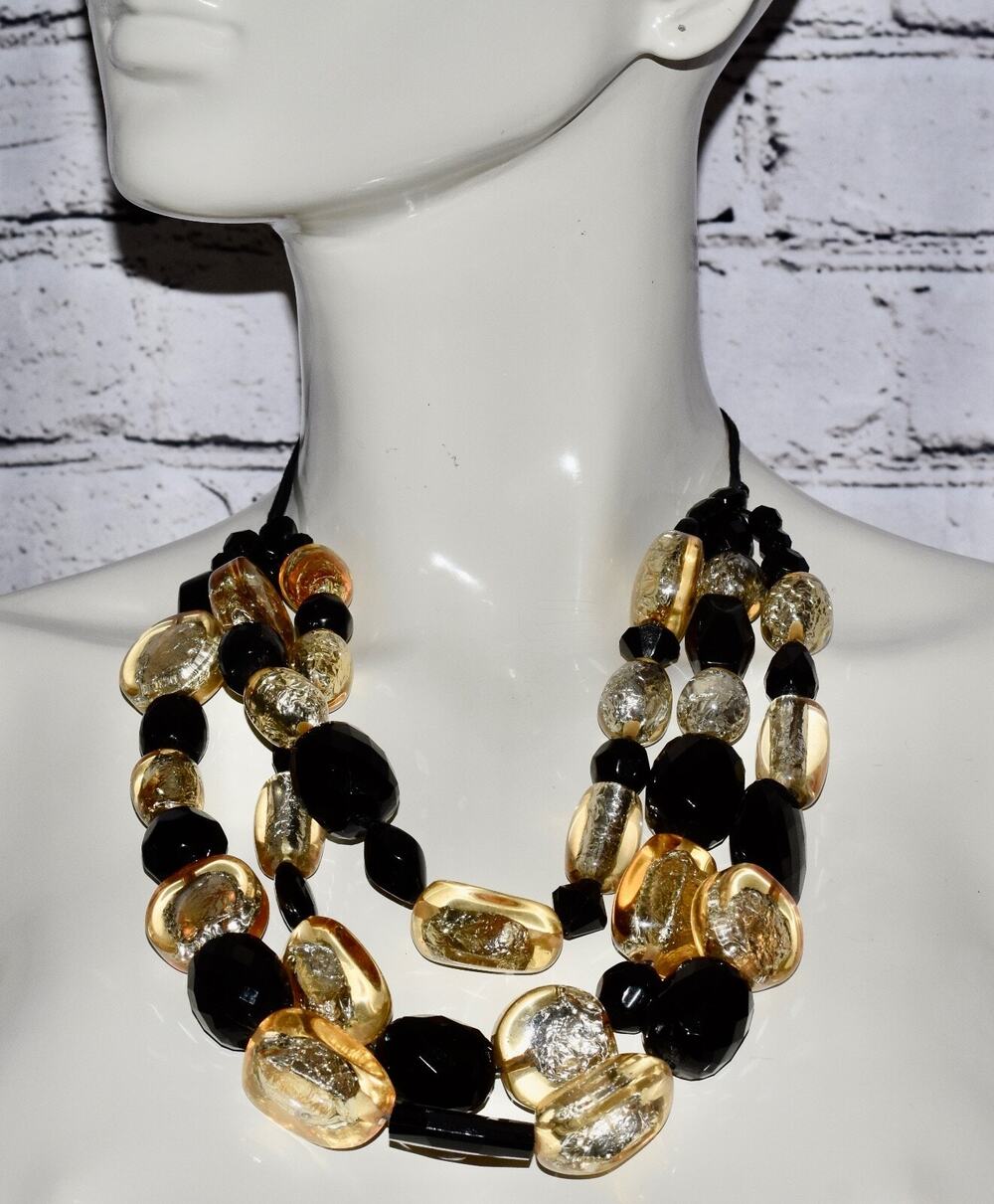 Loulou De La Falaise YSL Foil Lucite & Black Chunky Layered Statement Necklace